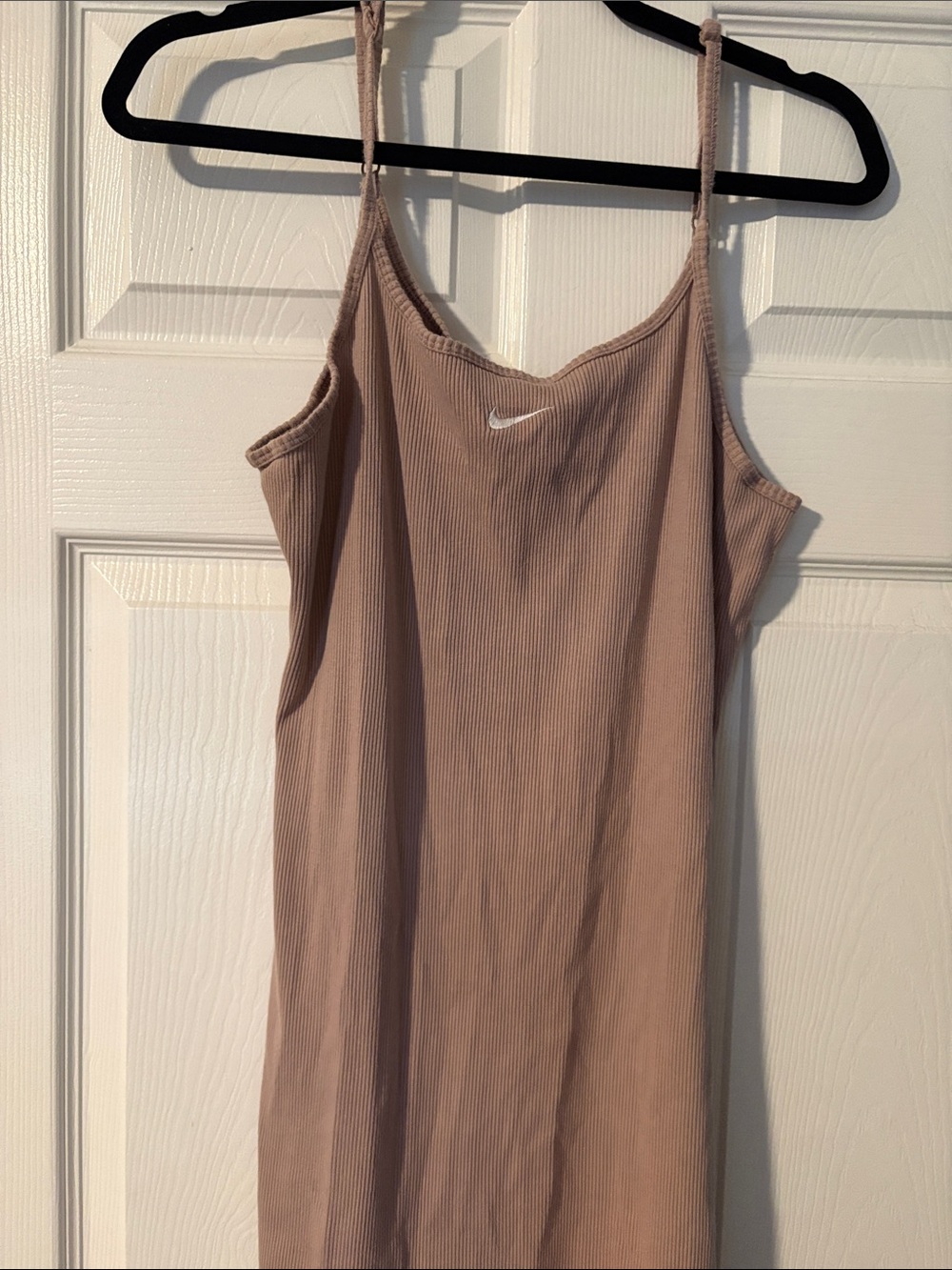 Nike Women’s Ribbed Spaghetti-Strap Tank in Taupe